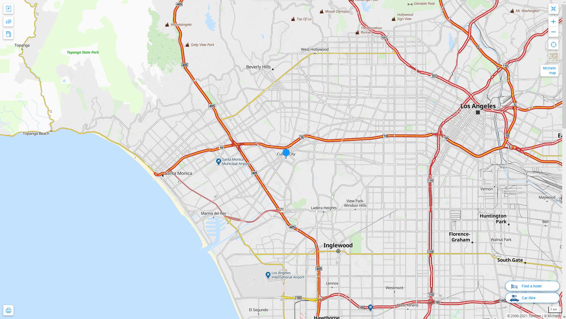 Culver City California Highway and Road Map